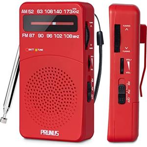 PRUNUS J-166 Radio Portatile FM/AM, Radiolina Portatile Piccola con Eccellente Ricezione, Mini Radio a Pile Supporta Batterie Sostituibili (AA), per Camminare,Correre,Pescare (Rosso)
