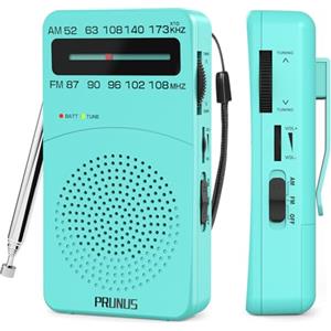 PRUNUS J-166 Radio Portatile FM/AM, Radiolina Portatile Piccola con Eccellente Ricezione, Mini Radio a Pile Supporta Batterie Sostituibili (AA), per Camminare,Correre,Pescare (Blu)