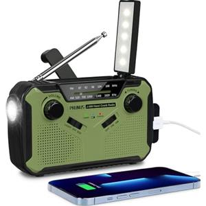 PRUNUS J-369 Radio Portatile Emergenza FM/AM, Radiolina a Manovella Dinamo, Radio Solare Piccola con Batteria Ricaricabile da 3000 mAh, Radio a Pile con Allarme SOS e Torci (Verde)