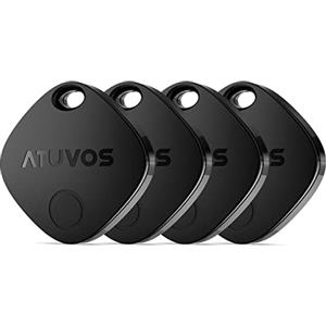ATUVOS Air Tag Smart Tracker 4 pezzi Nero, Bluetooth Trova oggetti Compatibile con Apple Dov'è (solo iOS, Android non supportato), Localizzatore Chiavi per Borse, Bagagli, Zaini, Batteria Sostituibile