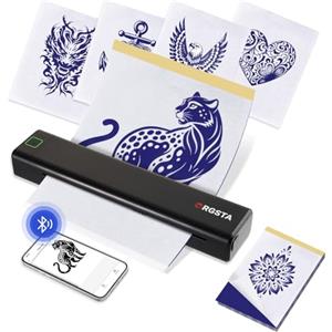 ORGSTA S008 Stampante per Tatuaggi Termica Bluetooth, Dispositivo Trasferimento Stencil Portatile per Principianti con Carta