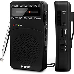 PRUNUS J-166 Radio Portatile FM/AM, Radiolina Portatile Piccola con Eccellente Ricezione, Mini Radio a Pile Supporta Batterie Sostituibili (AA), per Camminare,Correre,Pescare (Nero)