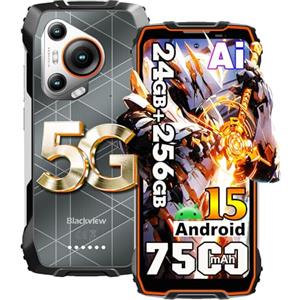 Blackview BL7000 AI 5G Rugged Smartphone Android 15, 24GB+256GB/2TB Telefono Robusto, 6.78" FHD+ 2.4K Telefono Indistruttibile, 50MP AI Fotocamera, 7500mAh,4G,NFC,OTG,GPS,FM,3 Slot Carte,Arancia