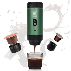 EVERANGE Macchina per caffè espresso elettrica portatile, macchina da caffè da viaggio compatibile con caffè macinato e capsule NS (verde con schermo LCD)