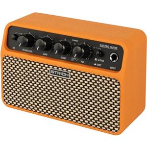 STRICH DSP, mini amplificatore per chitarra elettrica, 2 x 5 W, amplificatore da tavolo a doppio altoparlante con pulito/distorsione, batteria 3-4H, jack per cuffie da 3,5 mm, portatile senza fili