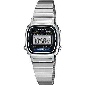 Casio Orologio da polso digitale da donna, serie LA670, modello Overseas, Argento × Nero La670wa-1, Tipo di bracciale: