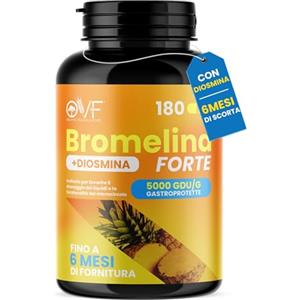 PARAFARMACIA, ORGANIC VITAMINS & FOOD OVF Bromelina Forte con Diosmina 180 Capsule, Drenante Forte 5000 GDU/g, Drenante Gambe, Ritenzione Idrica Gambe, Microcircolo e Circolazione Gambe - Made in Italy