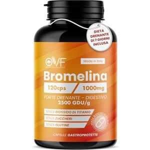 PARAFARMACIA, ORGANIC VITAMINS & FOOD OVF Bromelina Forte Drenante 120 capsule, 1000mg, 2500 GDU/g - Detox Drenante Forte Glutei - La Soluzione Naturale Per Una Silhouette Invidiabile e Gambe Toniche - eBook con Dieta Gratis Inclusa