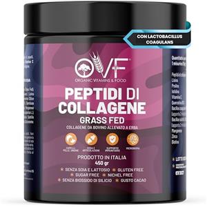 PARAFARMACIA, ORGANIC VITAMINS & FOOD OVF Peptidi di Collagene Idrolizzato (grass Fed) - Supporto Articolazioni e Pelle - Integratore 450g Collagene Puro con Biotina, Quercetina, Vitamina C e Zinco - Made in Italy