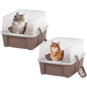 Iris Ohyama Vassoio per Lettiera per Gatti con Paletta, Set di 2, Beige, Facile da pulire, Box per gatti, Pareti Rimovibili, Per Gattini, Gatti Adulti, Conigli, Senza BPA, Tetto Aperto, CLH-12
