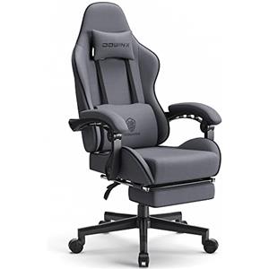 Dowinx Sedia da gaming da ufficio, in tessuto, con cuscino primaverile, azione massaggiante, poggiatesta, ergonomica, con poggiapiedi (grigio)