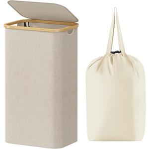 Lifewit Cesta Portabiancheria 100 L con Coperchio, Grande Cesto Biancheria Pieghevole in Bambù con Sacco Interno, Portabiancheria Salvaspazio, Laundry Basket per Camera da Letto, Bagno, Beige