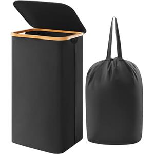 Lifewit Cesta Portabiancheria 100 L con Coperchio, Grande Cesto Biancheria Pieghevole in Bambù con Sacco Interno, Portabiancheria Salvaspazio, Laundry Basket per Camera da Letto, Bagno, Nero