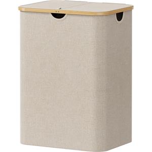 Lifewit Cesta Portabiancheria 150 L con Coperchio, Grande Cesto Biancheria Pieghevole in Bambù con Sacco Interno, Portabiancheria Salvaspazio, Laundry Basket per Camera da Letto, Bagno, Beige