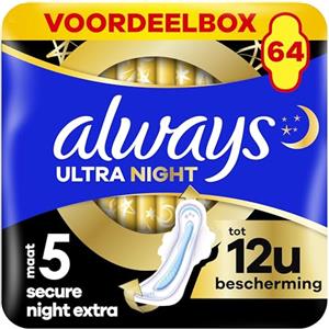 Always Assorbenti igienici Ultra Secure Night (taglia 5) con ali 64 pezzi, super assorbenti e ultra sottili, per il periodo
