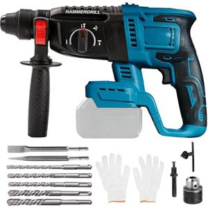 Ayolofei Martello Perforatore a Batteria per Batteria Makita 18V, 3 in 1 Senza Spazzole con 7 Punte per Trapano, Guanti, 3 Modalità di Funzionamento, Impugnatura Anti-vibrazione e Frizione di Sicurezza