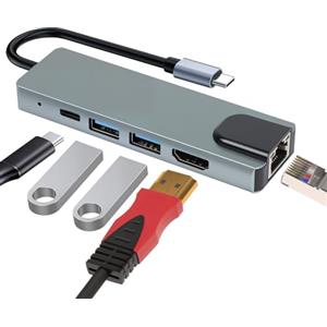 HNCY Hub USB per Macbook Air M4, 5 in1 PD100W Adattatore USBC HDMI per Macbook Pro M4, Sdoppiatore USB con Ethernet RJ45 per Surface Pro/iPad/Steam Deck/Dell/Samsung