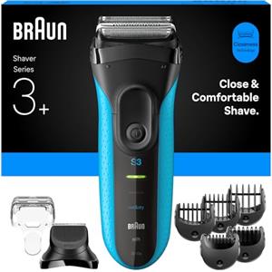 Braun Rasoio elettrico serie 3+, 3 lame flessibili, micropettine efficiente, accessorio per regolabarba, +5 pettini, rasoio da uomo bagnato e asciutto, prodotto in Germania, 3010BT, blu