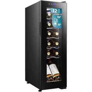 Cecotec Cantinetta Vino Bolero GrandSommelier 1250 CoolCrystal Compressor. 12 Bottiglie, Display Touch, 8-18ºC, Ripiani in Legno, LED, 25,2x45x79,5 cm, perfetta per conservare i tuoi vini.
