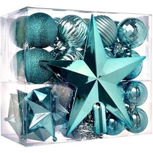 WeRChristmas - Set di decorazioni natalizie, 42 pezzi tra cui palline, punta per albero di Natale e ghirlanda turchese blu