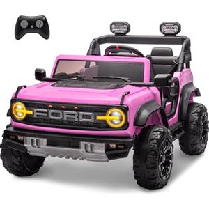 Mondial Toys Ford Bronco Raptor 24V Maxi Fuoristrada 2 Posti Auto Macchina Elettrica per Bambini Telecomando Luci a Led Bluetooth Ammortizzatori Carico Massimo 60 Kg (Rosa)