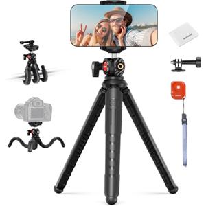 NEEWER Mini Treppiede Flessibile per Telefono, Selfie Stick Portatile con Telecomando/Porta Cellulare/Attacco Action Cam/Panno Pulizia per Vlog Video Foto, Compatibile con GoPro Insta360 Camera, TP35