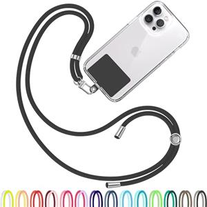 TBOC Cordino Catenella Laccio Strap Porta Cover [Nero] con Toppa di Fissaggio [Nero Opaco] per Telefono Cellulare da Collo - Tracolla Catenina con cordini Accessori Telefoni Universale Laccetti