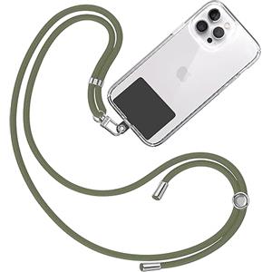 TBOC Cordino Catenella Laccio Strap Porta Cover [Verde Militare] con Toppa di Fissaggio [Nero] Telefono Cellulare da Collo - Tracolla Catenina cordini Accessori Telefoni Universale Laccetti