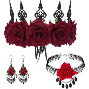 BTHRORO Halloween Set Gioielli per Donna, Gotica Tiara Collana Pizzo Orecchini Gotico Vintage Vampiro Costume Accessori per Costumi Carnevale Halloween Mascherata Cosplay