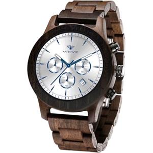 VICVS Orologio da uomo in legno, orologio da uomo Pterocarpus soyauxii in noce nero, cronografo multifunzione con cinturino in legno, adatto a qualsiasi polso (Walnut White)