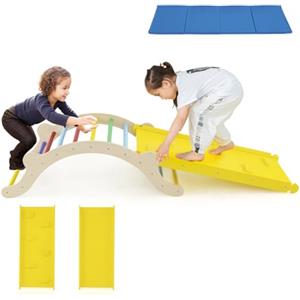 RELAX4LIFE 4 in 1 Arco da Arrampicata Montessori per Bambini, Set di Arrampicata con Scivolo e Cuscino Morbido, Portata 60KG, Giochi Educativi per Bimbini 1+ Anni (Colorato)