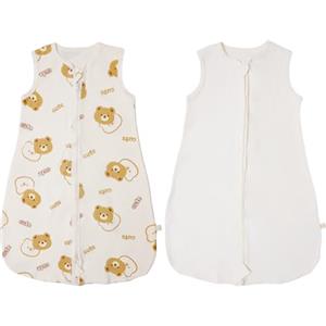 RUIOMII 2 Pack Sacco Nanna Estivo 12-24 Mesi, Morbido Cotone Sacco Nanna Tog 0.5 a Pelo con Cerniera Indossabile Coperta per Neonati, Orsi e Bianco