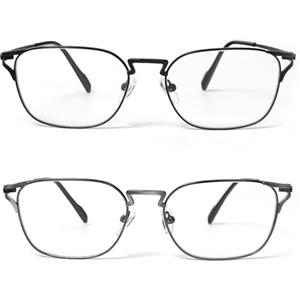 kollyseek 2 Occhiali da Lettura Uomo In Metallo Cerniera A Molla Occhiali Vista Anti Luce Blu(1.5, Nero grigio)