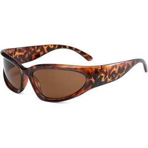 LJCZKA Vintage Avvolgente Occhiali da Sole - Occhiali da Sole Ovali Futuristici y2k Occhiali Sportivi Argento per Uomo Donna UV400