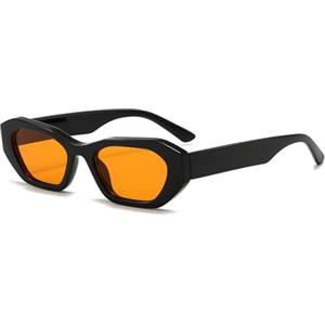 LJCZKA Vintage Occhiali da Sole Rettangolari Piccoli Donna Uomo con Montatura Spessa Retro Occhiali Stretti Protezione UV400