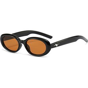 LJCZKA Occhiali da Sole Vintage Piccoli Ovali Donna Uomo, Occhiali da Sole Retro Ovali Occhiali Piccoli Tondi con Stella Protezione UV400