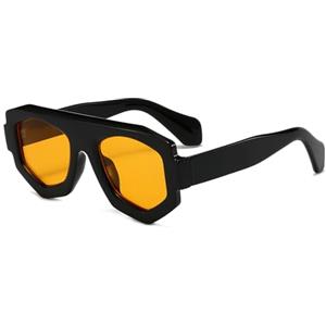 LJCZKA Retro Occhiali da Sole Pilota da Donna Uomo Occhiali da Sole con Montatura Spessa Moda Anni 70 con UV400 Protezione