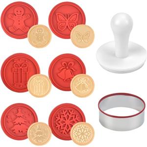 SCHYIDA 6 Timbri per Biscotti Natalizi Timbri Biscotti Natale Stampo Silicone per Biscotti Formine Biscotti Stampi con Maniglia, Anello di Biscotto Timbri Silicone Natale per DIY Biscotti, Caramelle