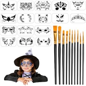 WOFEU 16 pz Face Paint Stencils,riutilizzabile Face Painting Stencils temporanea con 10 penne da disegno,tatuaggi Body Paint Stencils Trucco pittura modelli per bambini Halloween Holiday Party