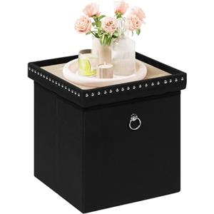 Bonlife Pouf Contenitore, Portaoggetti Baule, Poggiapiedi Pieghevole Quadrato, Cassapanca, per Ingresso, Soggiorno e Camera da Letto, Nero, 40x40x40 cm