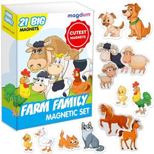Magdum Magneti da frigorifero per bambini - Famiglia della fattoria 21 PCS | Animale magnetico educativo per frigorifero, lavagna bianca Giocattoli Montessori per scuola materna, casa Regalo per bambini
