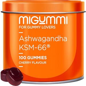 U MIGUMMI Caramelle Gommose di Ashwagandha - 100 Caramelle Gusto Ciliegia - Withania Somnifera - Ashwagandha KSM-66 - Ansia, Stress, Rilassamento Naturale - Energia e Vitalità - Vegan - Senza glutine