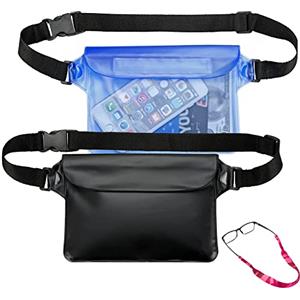 GOOGIT 2 Pezzi Marsupio Waterproof Stagno Impermeabile Regolabile per Piscina Mare Spiaggia Barca Canoa Immersioni con Nastro Occhiali (Waterproof Blue)