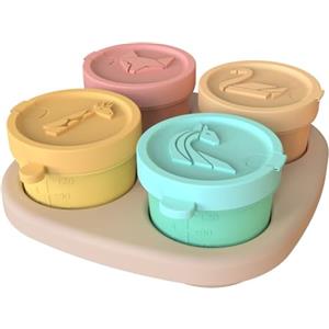 Wozzies Set di 4 Contenitori Pappa Neonati, 120ml Contenitori Alimentari con Vassoio, Contenitori da Svezzamento Neonati in Silicone Adatto per Conservare in Sicurezza FFanghi di Frutta, Verdura