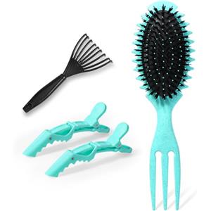 Vinabo Spazzola Capelli Ricci, Bounce Curl Spazzola Con Setole di Cinghiale Per Definire e Modellare i Ricci, Curly Hair Brush per Tutti i Tipi di Capelli (Verde)