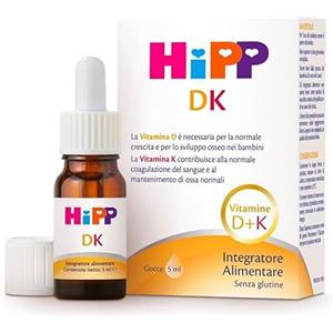HiPP - HiPP DK, Integratore Alimentare, Bambini, Vitamina D, Vitamina K, Sviluppo Osseo Bambini, con Pratica Pipetta Contagocce, 5ml