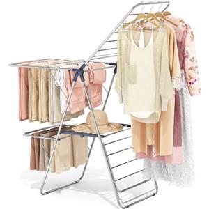 KINGRACK Stendino Pieghevole, Stendibiancheria Verticale In Metallo, Stendino Leggero A Forma Di Ali, Con Ampio Spazio Per L'Asciugatura, Adatto Per Uso Interno Ed Esterno