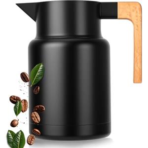 VINATO Termos Caffè in Acciaio Inox 304 - Caraffa Termica Senza BPA con Manico Effetto Legno, Tenuta Stagna per Caffè, Tè e Latte, Borraccia Termica 1.5 Litri
