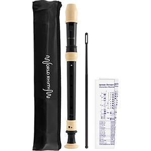 World Rhythm WR-805 Flauto dolce per scuola, flauto soprano in tre pezzi, con scovolino per pulizia, tabella per diteggiatura e custodia - Nero e Avorio