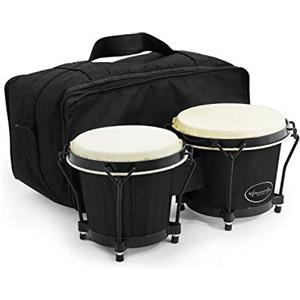 Tiger World Rhythm Bongos 15,2 cm & 17,8 cm Beginners Oak Bongo Drums - Bongos nero opaco con custodia imbottita BON7-BK